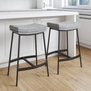 Upholstered Counter Height Saddle Bar Stools Gray (Set of 2)