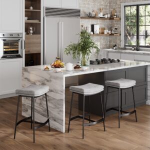 Alternative view of Upholstered Counter Height Saddle Bar Stools Gray (Set of 3)