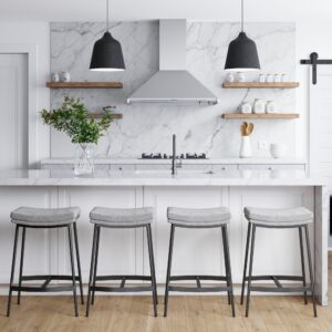 Alternative view of Upholstered Counter Height Saddle Bar Stools Gray (Set of 4)