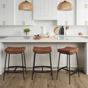 Alternative view of Faux Leather Counter Height Saddle Bar Stools (Set of 3)