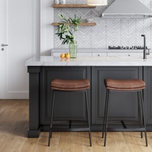 Alternative view of Faux Leather Counter Height Saddle Bar Stools (Set of 2)