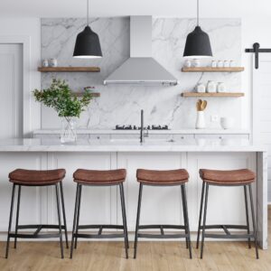 Alternative view of Faux Leather Counter Height Saddle Bar Stools (Set of 4)