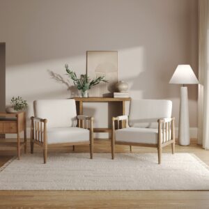 Bohemian Boucle Accent Chair with Arm Cream Boucle (Set of 2)