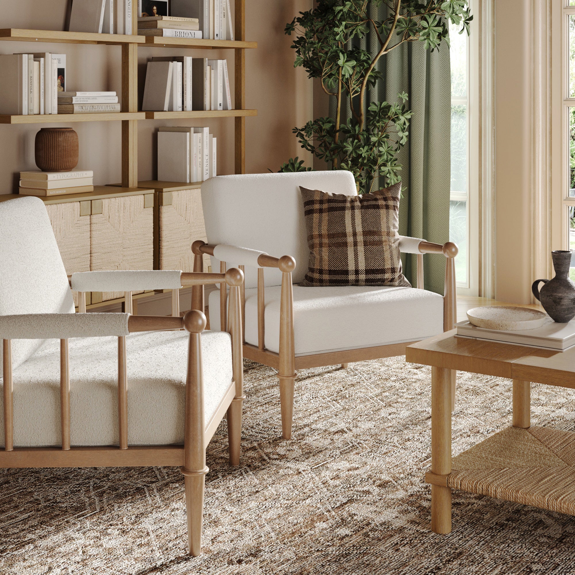 Bohemian Boucle Accent Chair with Arm Cream Boucle (Set of 2) - Image 2