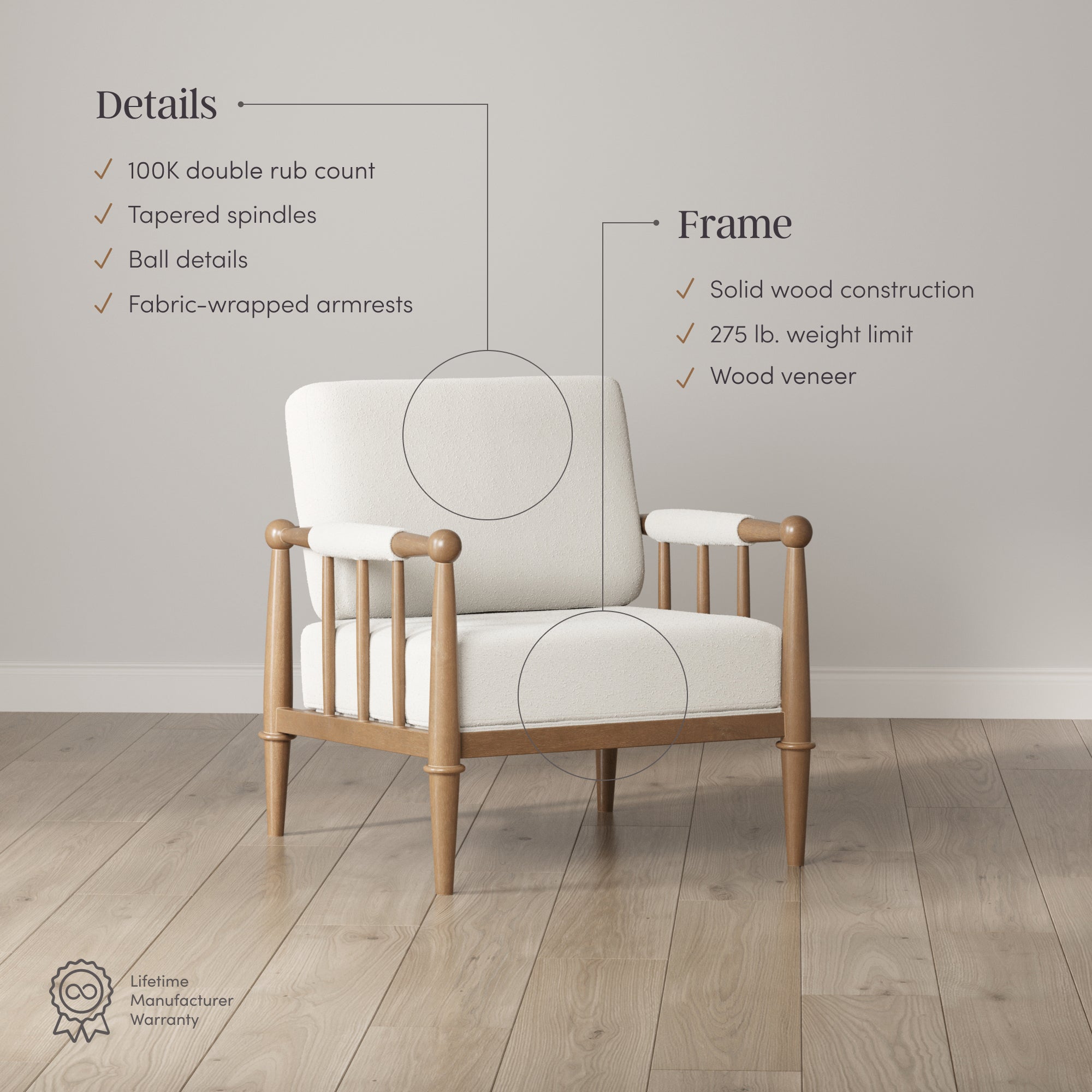 Bohemian Boucle Accent Chair with Arm Cream Boucle (Set of 2) - Image 4