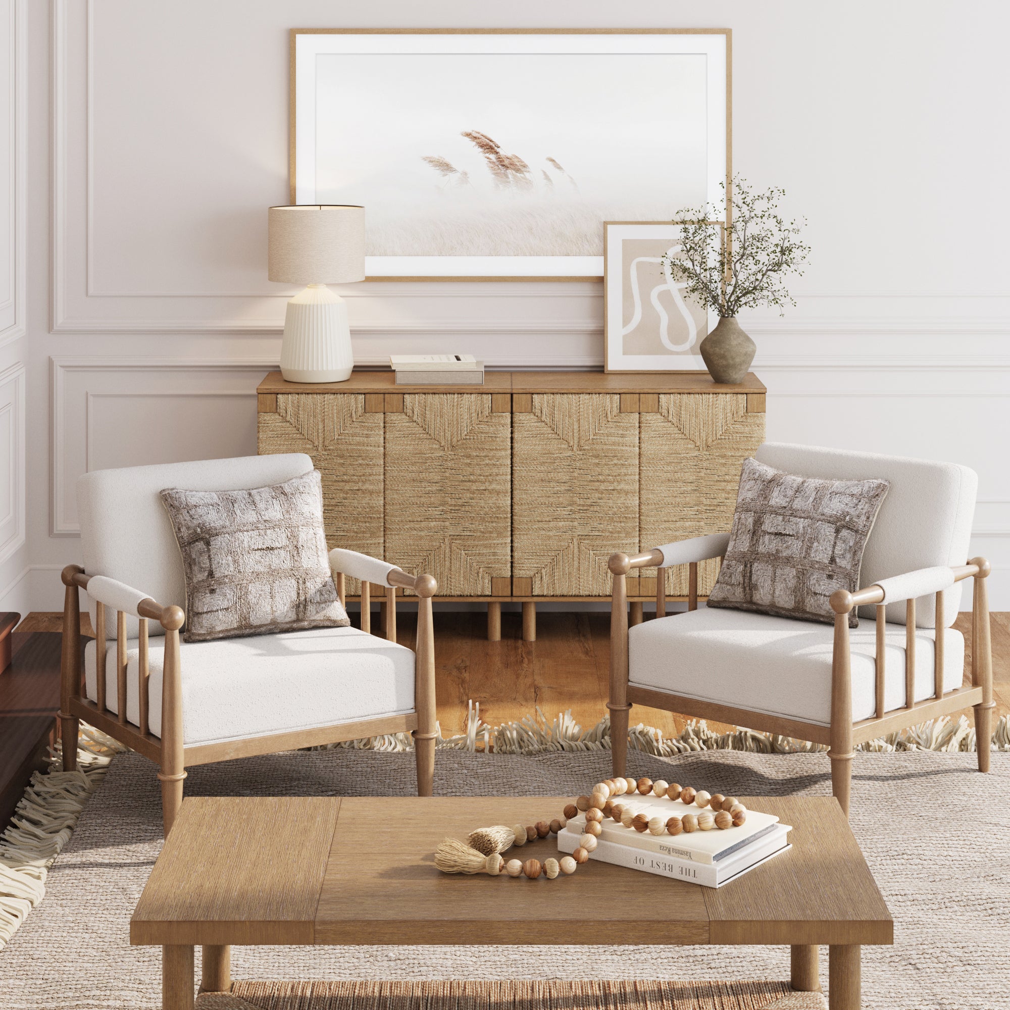 Bohemian Boucle Accent Chair with Arm Cream Boucle - Image 2