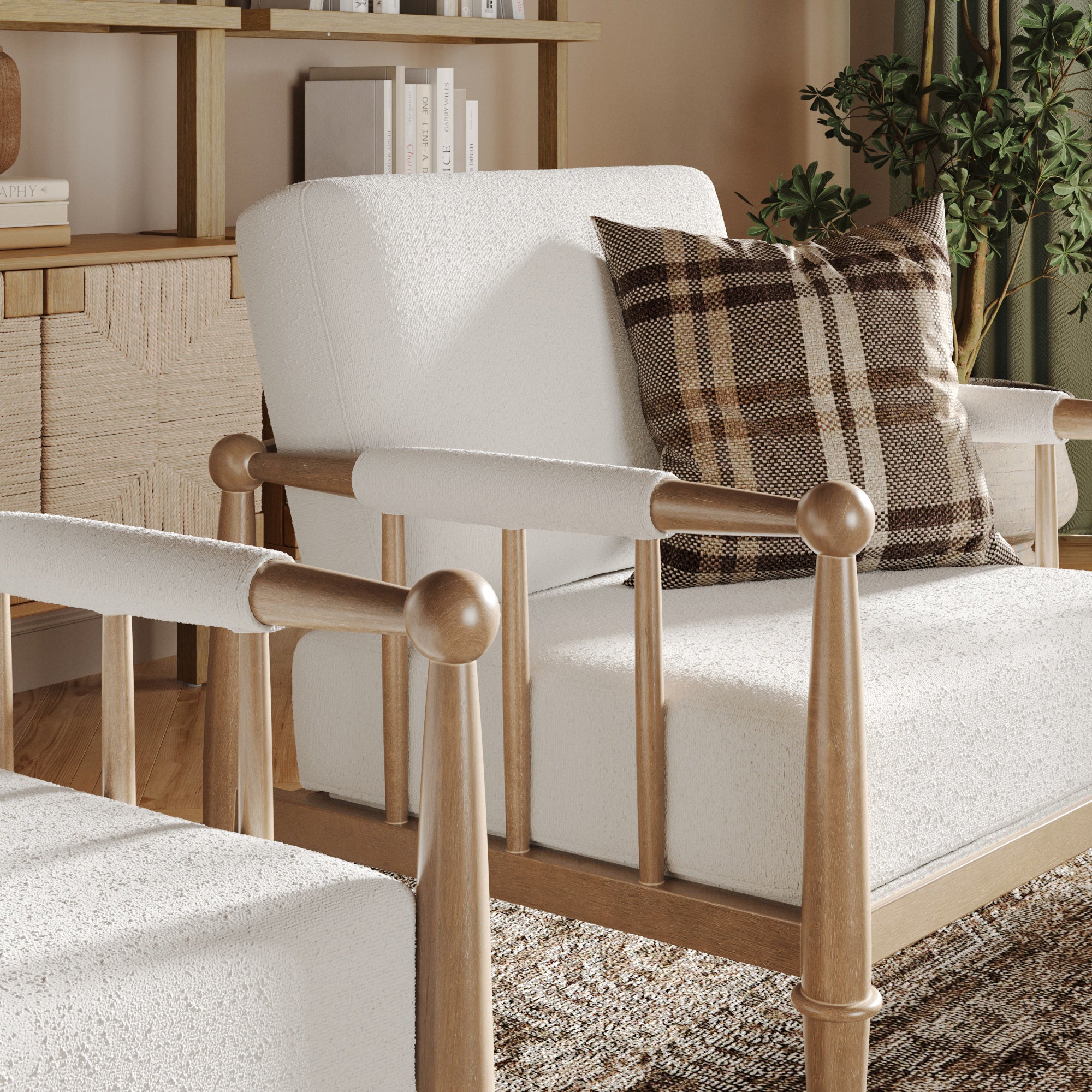 Bohemian Boucle Accent Chair with Arm Cream Boucle (Set of 2) - Image 6