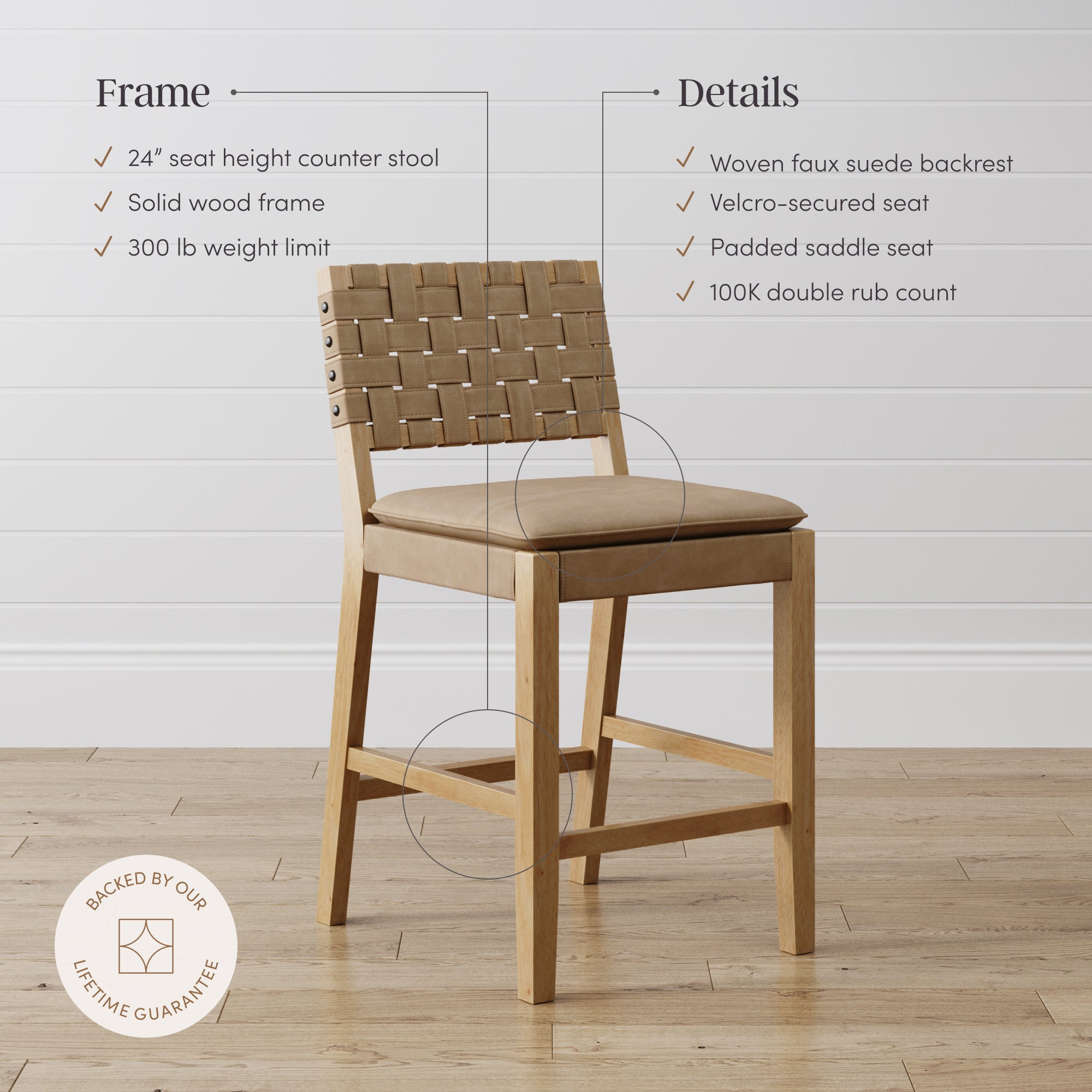 Faux Suede Woven Counter Height Bar Stool Brown - Image 6