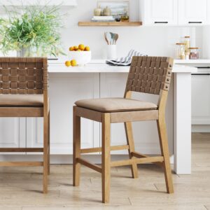 Faux Suede Woven Counter Height Bar Stool Brown