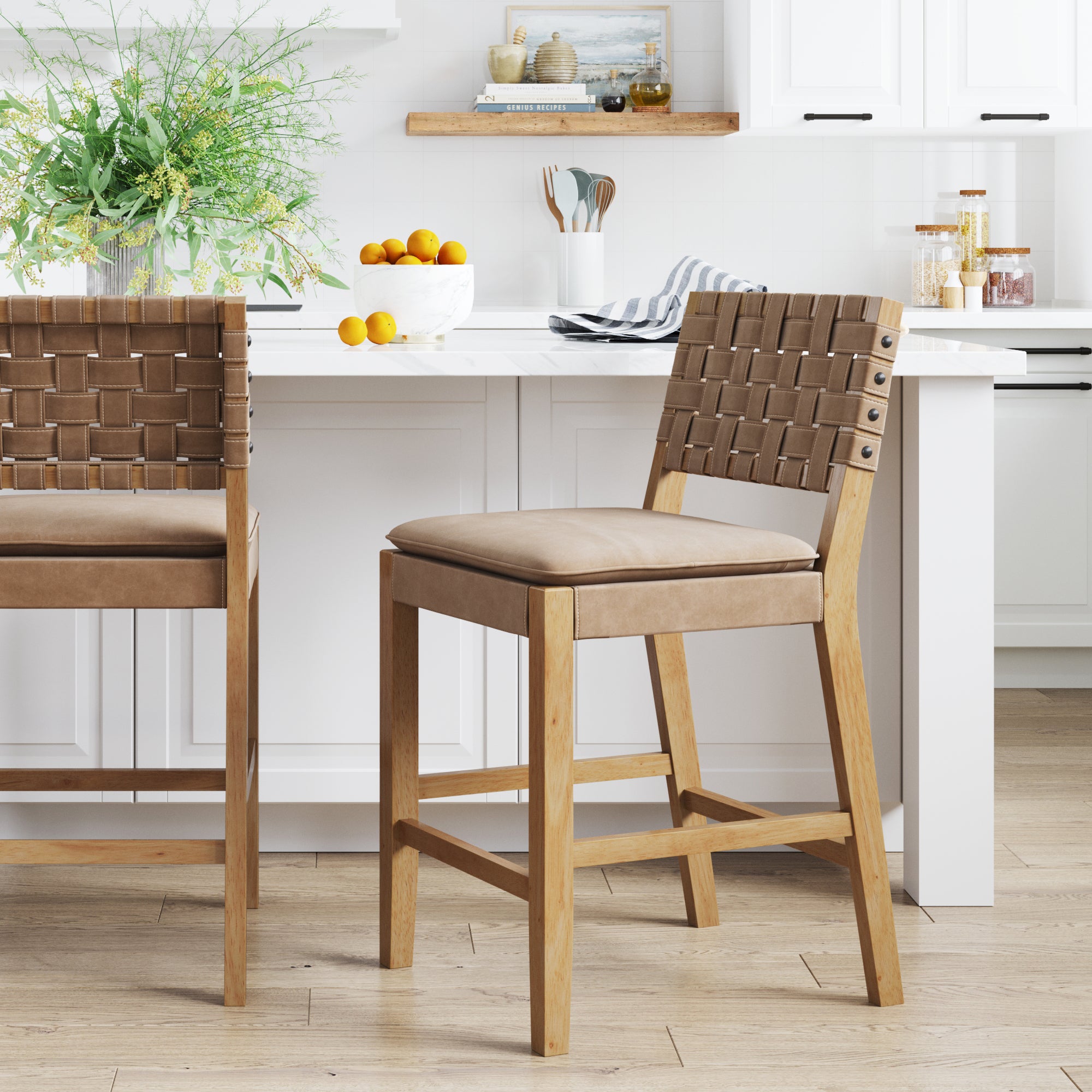Faux Suede Woven Counter Height Bar Stool Brown