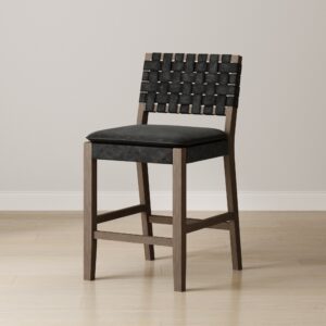 Alternative view of Faux Suede Woven Counter Height Bar Stool Black