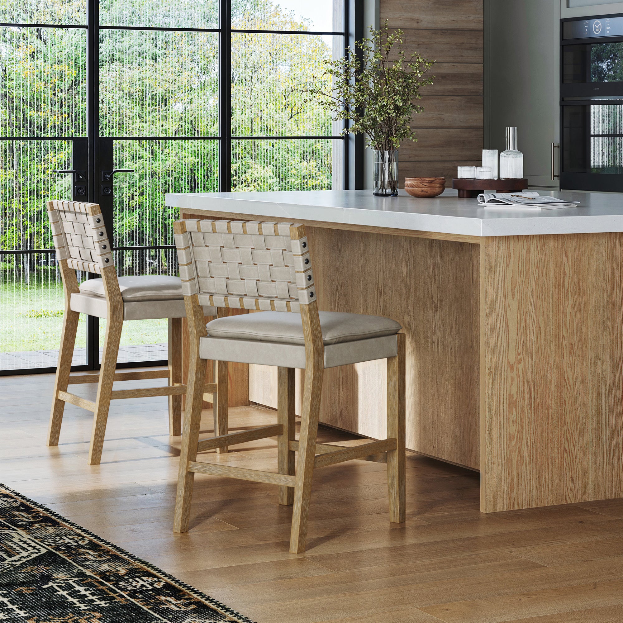 Woven Faux Leather Counter Height Bar Stool Taupe - Image 3