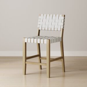 Alternative view of Faux Leather Woven Counter Height Bar Stool White