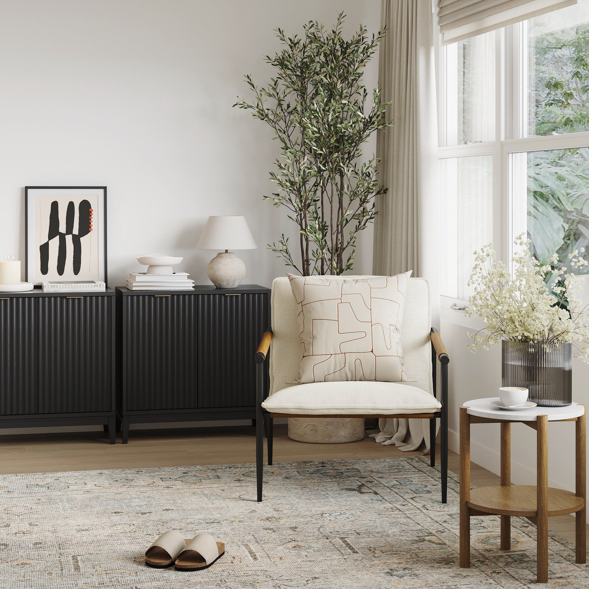 Boucle Fabric & Metal Accent Chair - Image 4