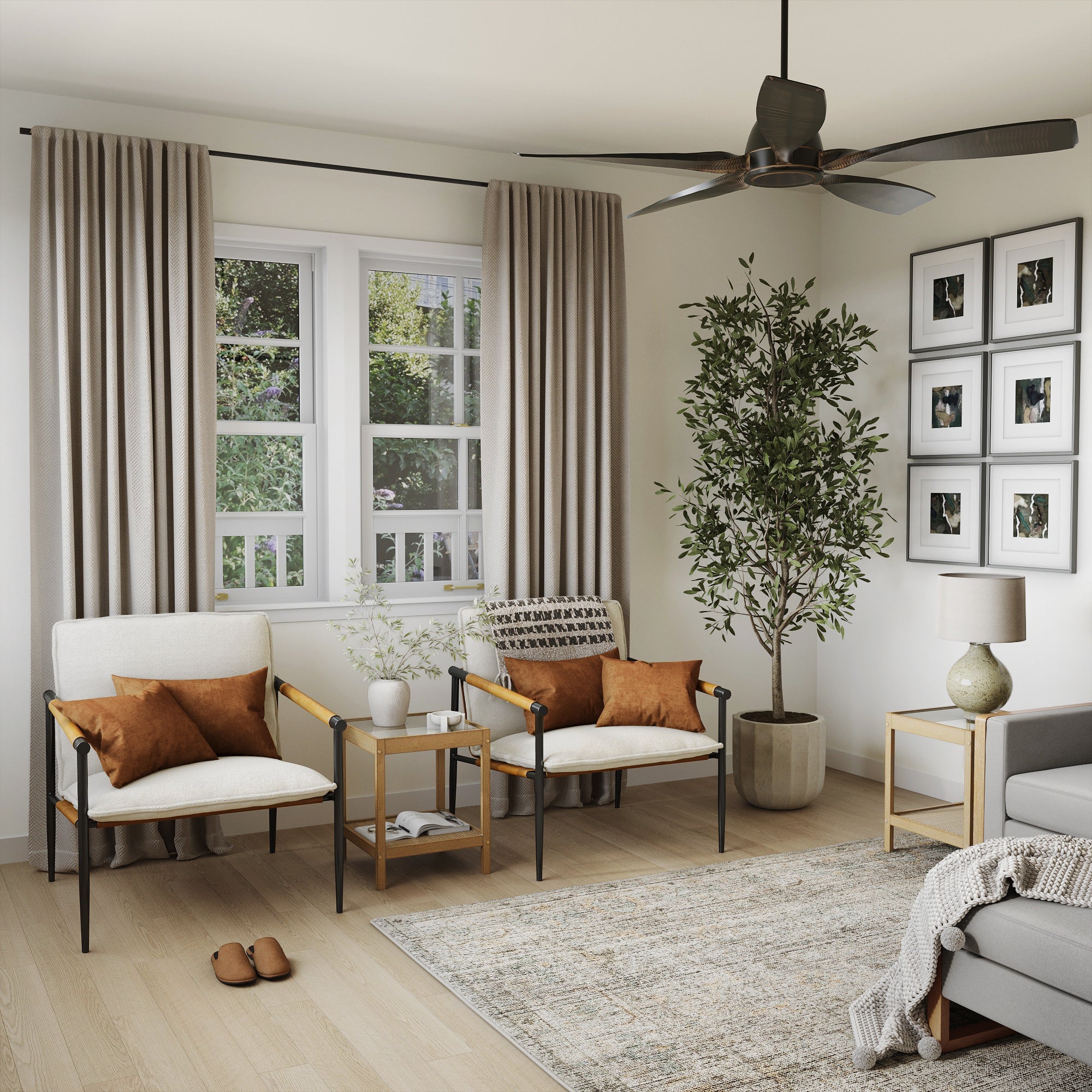 Boucle Fabric & Metal Accent Chair - Image 5