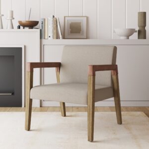 Wood & Faux Leather Upholstered Accent Chair