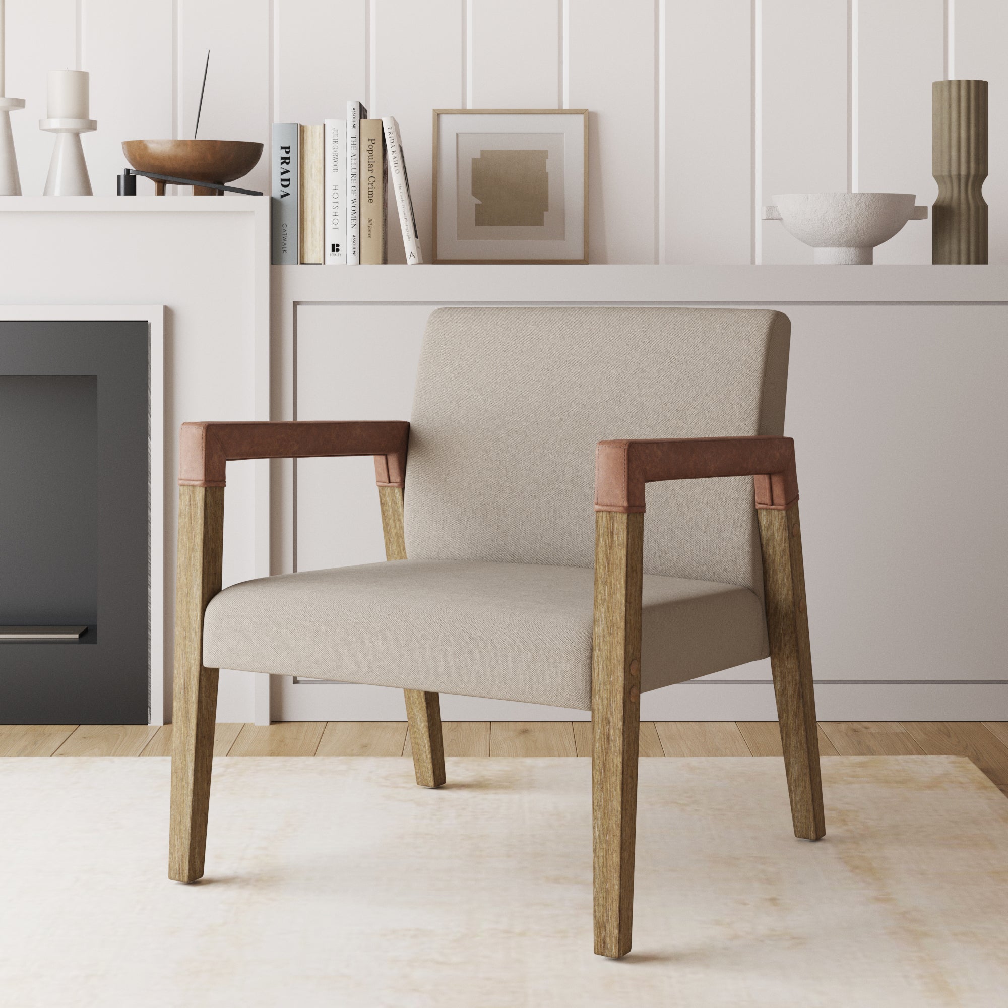 Wood & Faux Leather Upholstered Accent Chair