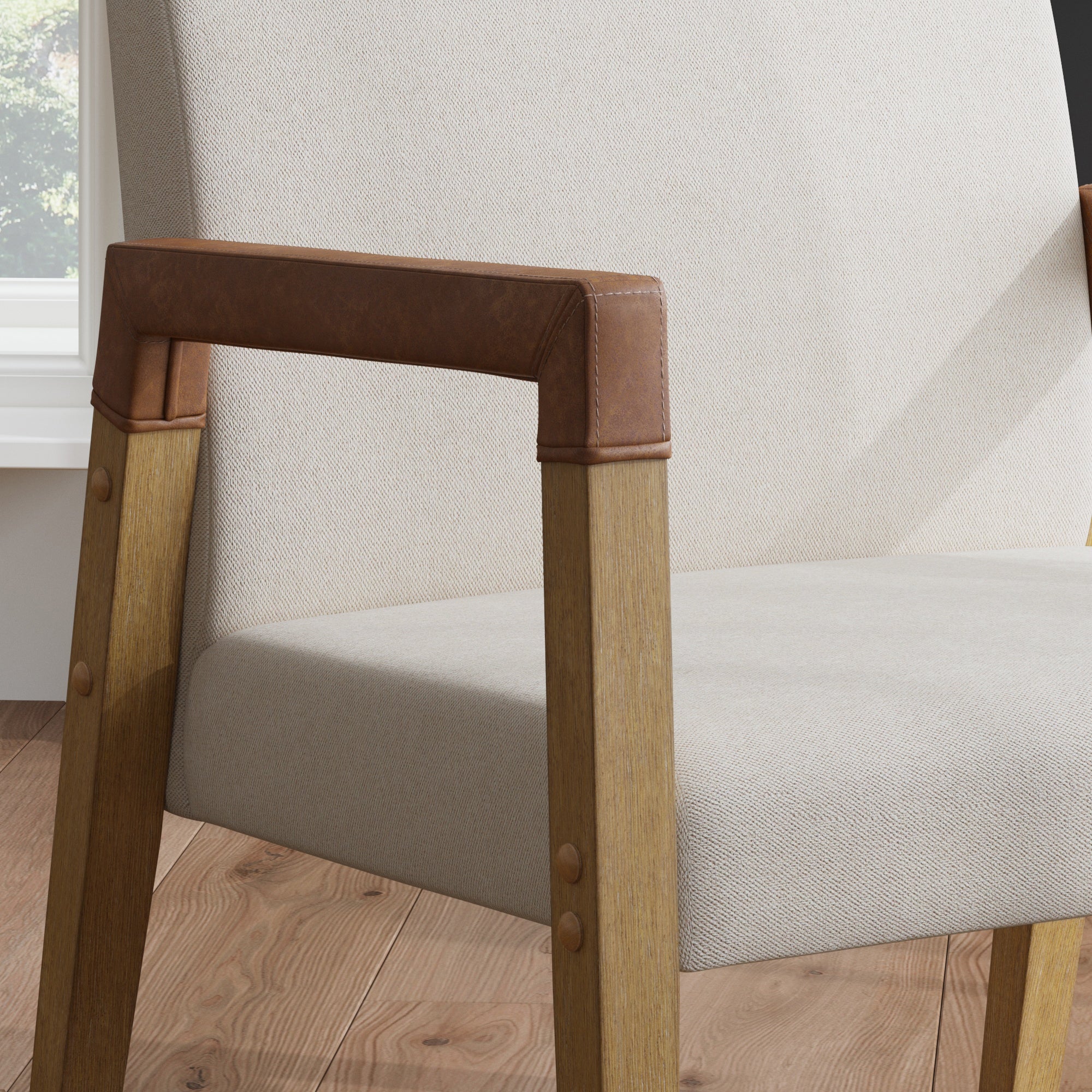 Wood & Faux Leather Upholstered Accent Chair - Image 3