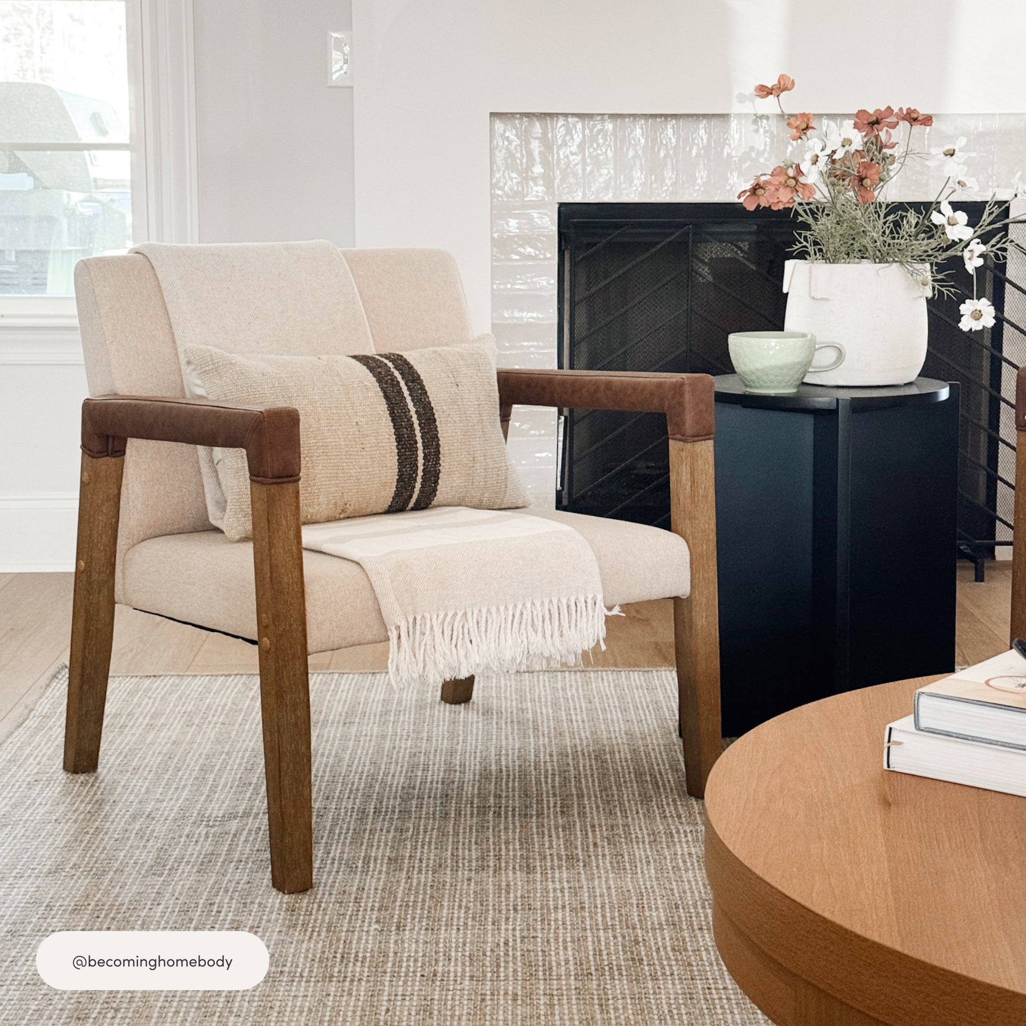 Wood & Faux Leather Upholstered Accent Chair - Image 5