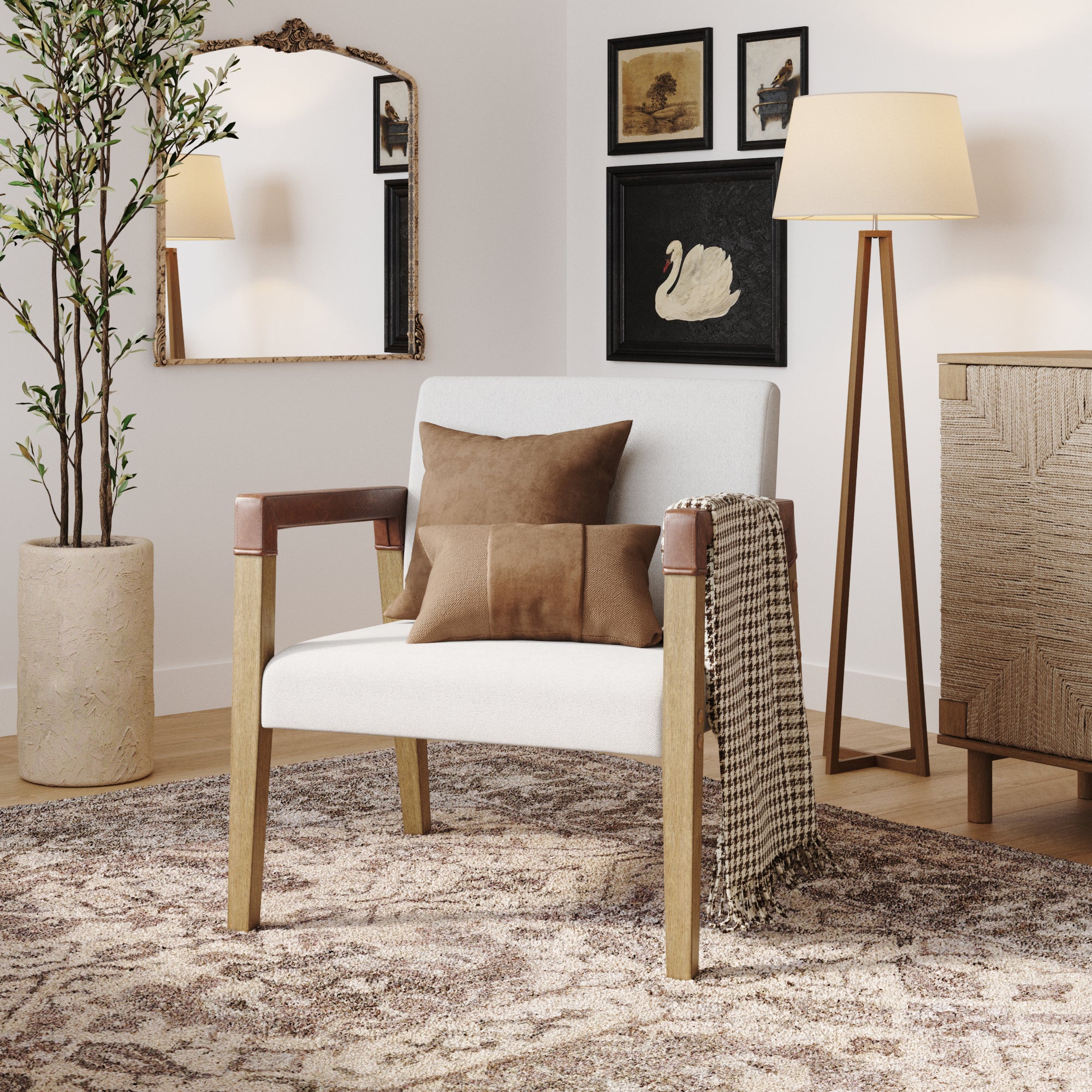 Wood & Faux Leather Upholstered Accent Chair - Image 4