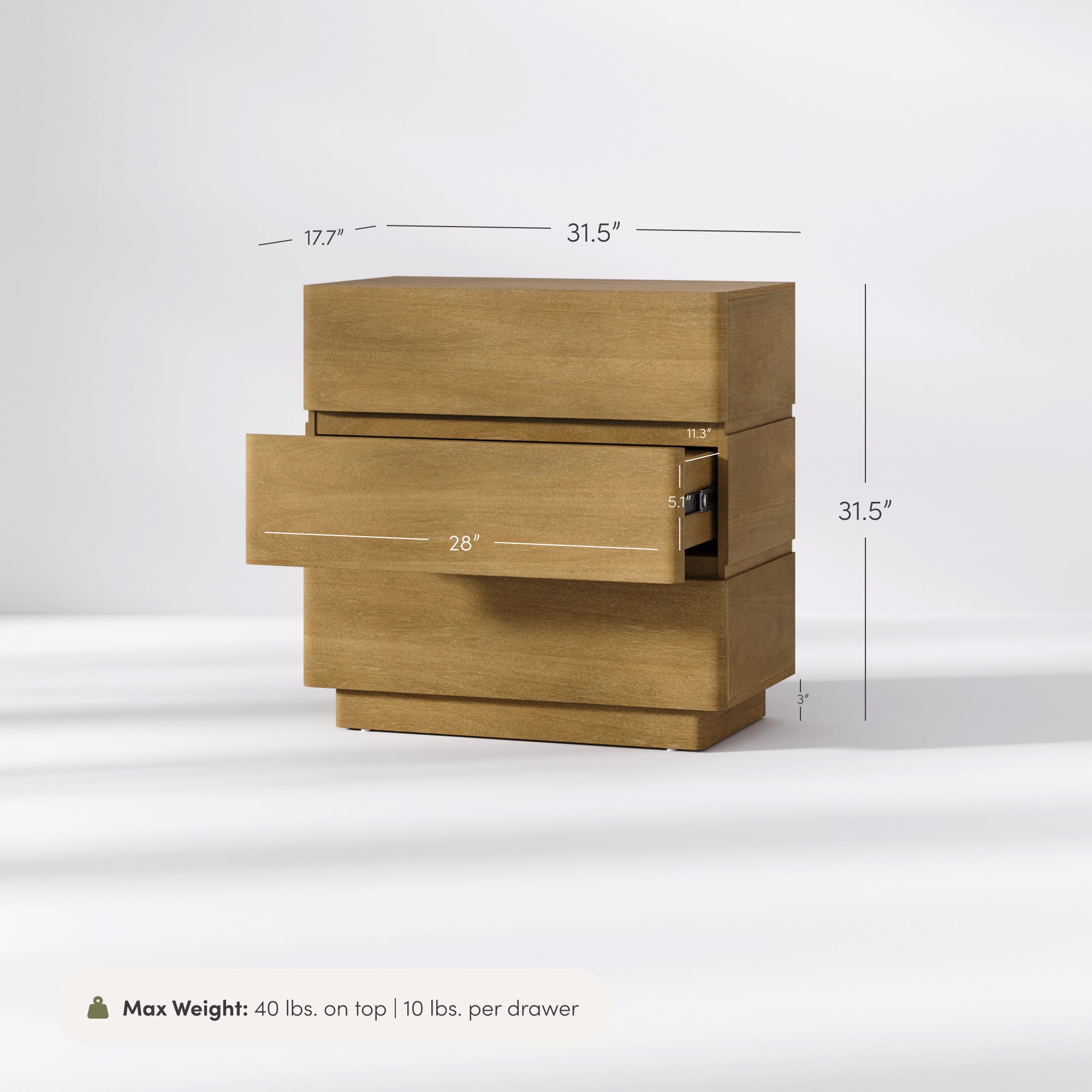 Wooden Modern 3-Drawer Dresser Light Brown - Image 4