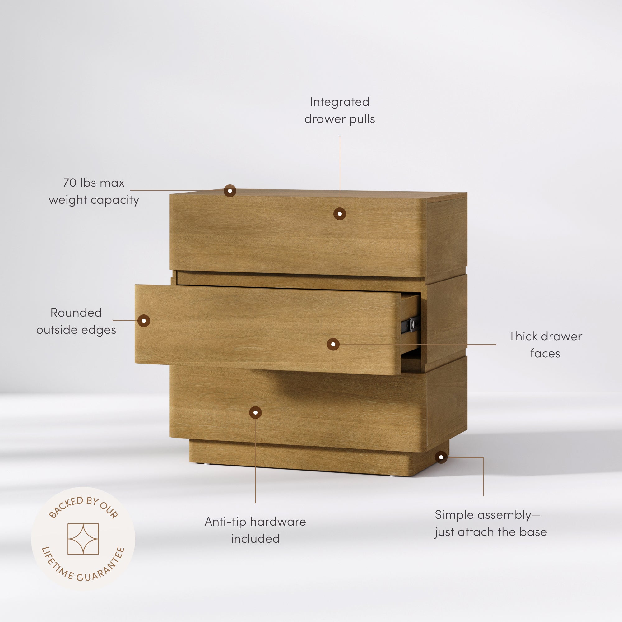 Wooden Modern 3-Drawer Dresser Light Brown - Image 3