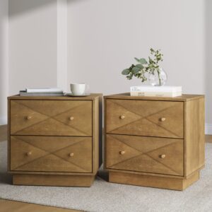Geometric Wood Modern Nightstands Light Brown (Set of 2)