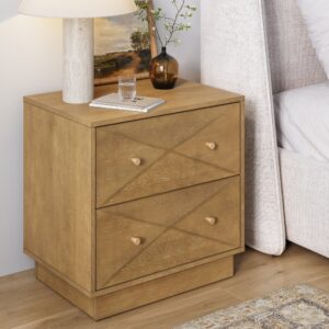 Geometric Wood Modern Nightstand with 2 Drawers Light Brown