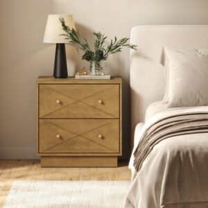 Alternative view of Geometric Wood Modern Nightstand with 2 Drawers Light Brown