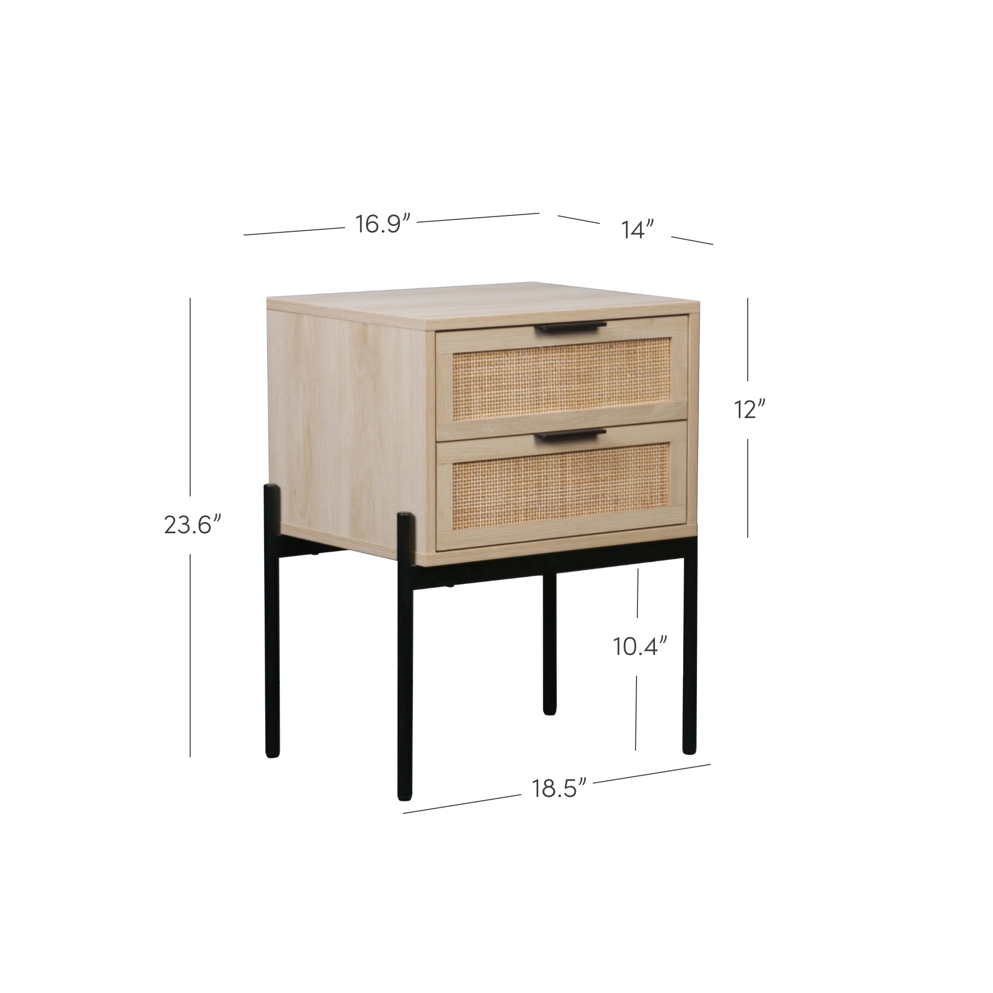 Wood & Rattan 2-Drawer Nightstand Light Oak - Image 5