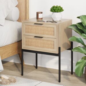 Alternative view of Wood & Rattan 2-Drawer Nightstand Light Oak