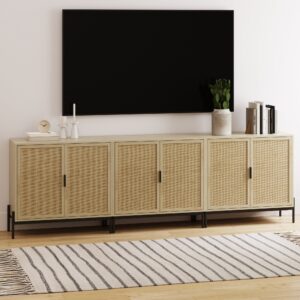 Alternative view of Rattan Storage Cabinet Credenza Oak (Set of 3)
