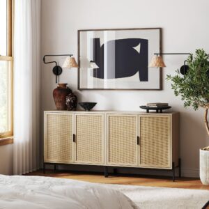 Alternative view of Boho Rattan & Wood Storage Cabinet Light Oak
