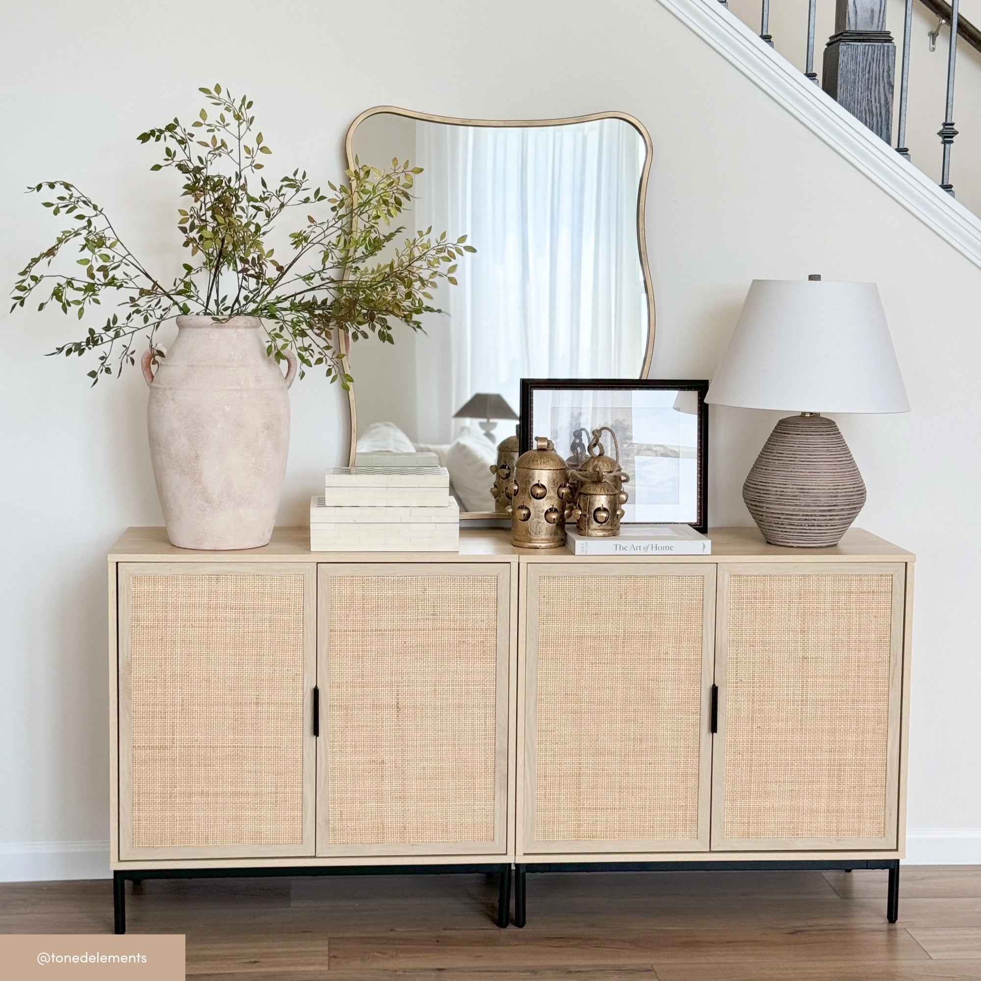 Boho Rattan & Wood Storage Cabinet Light Oak - Image 3