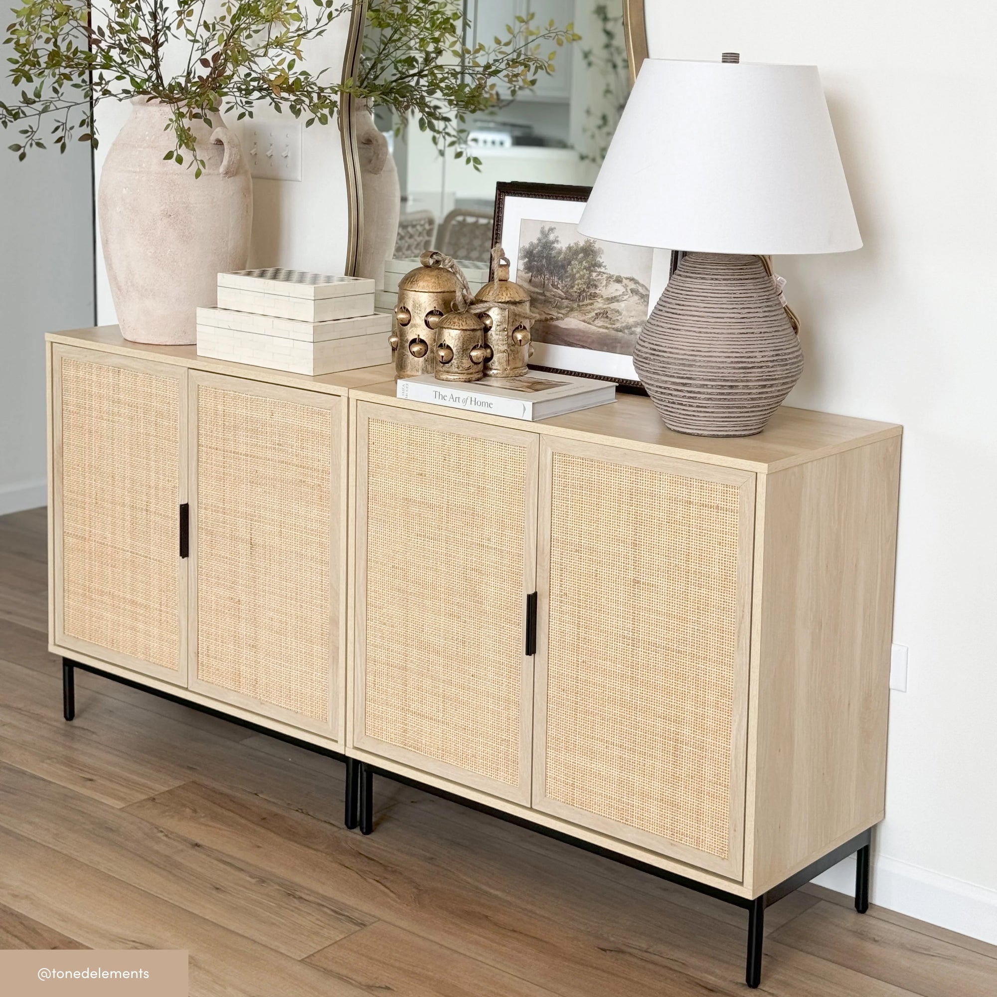 Boho Rattan & Wood Storage Cabinet Light Oak - Image 4