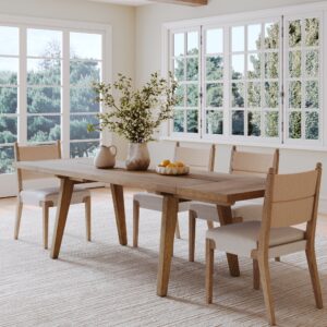 Farmhouse Extendable Wood Dining Table with Leaf Extensions Light Brown