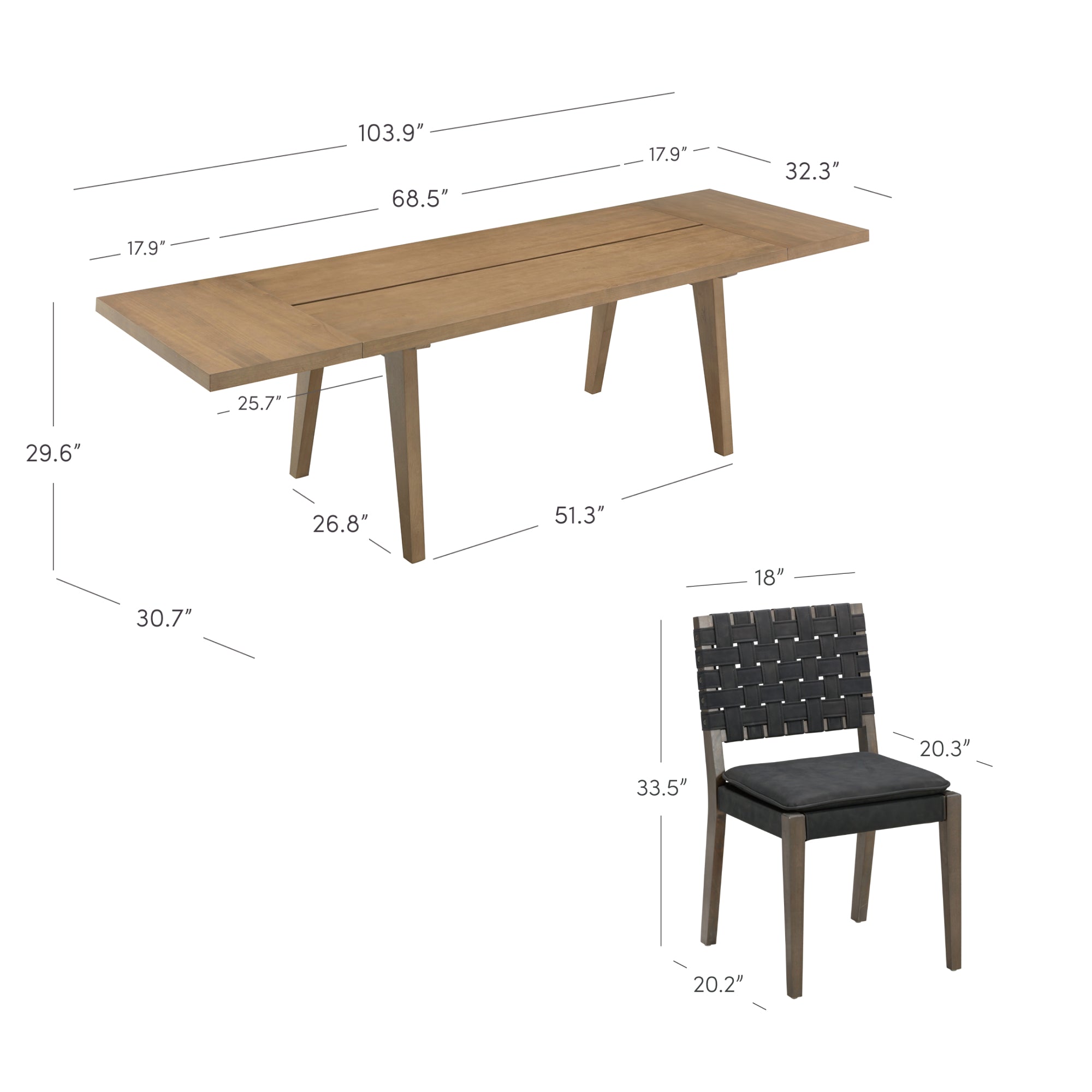 Extendable Woven Faux Leather Dining Set Black (8 Chairs) - Image 4