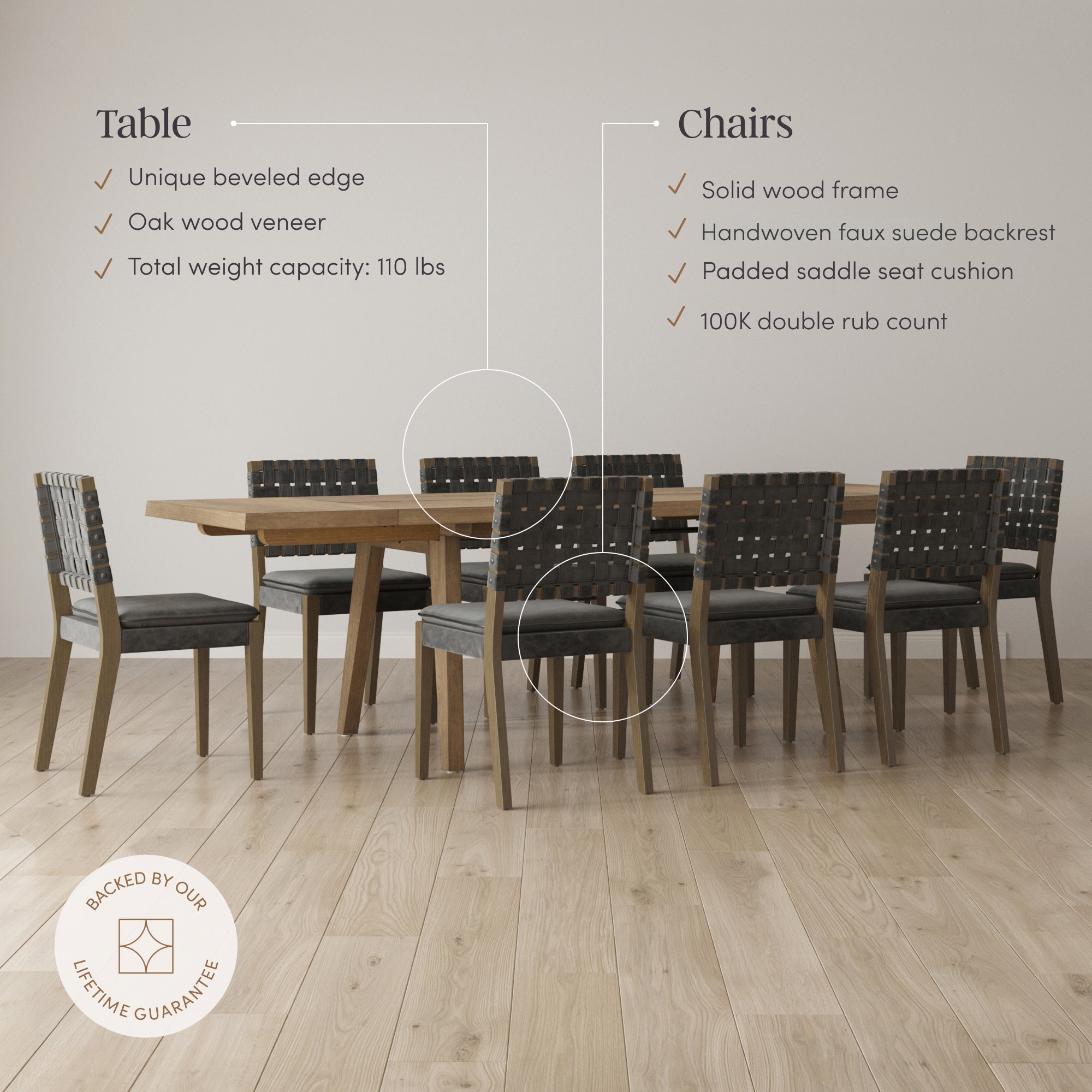 Extendable Woven Faux Leather Dining Set Black (8 Chairs) - Image 3