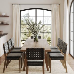 Alternative view of Extendable Woven Faux Leather Dining Set Black (8 Chairs)