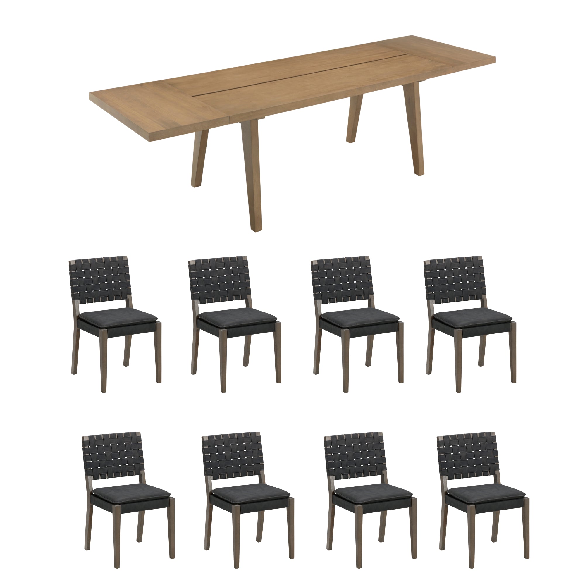 Extendable Woven Faux Leather Dining Set Black (8 Chairs) - Image 5