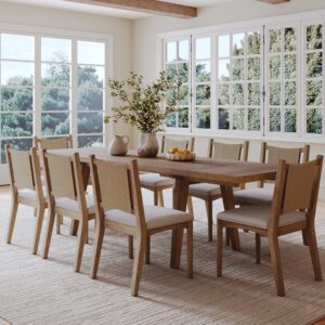 Bohemian Wooden Dining Table Set (8 Chairs)