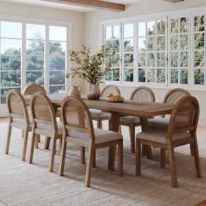 Natural Rattan Dining Table Set (8 Chairs)