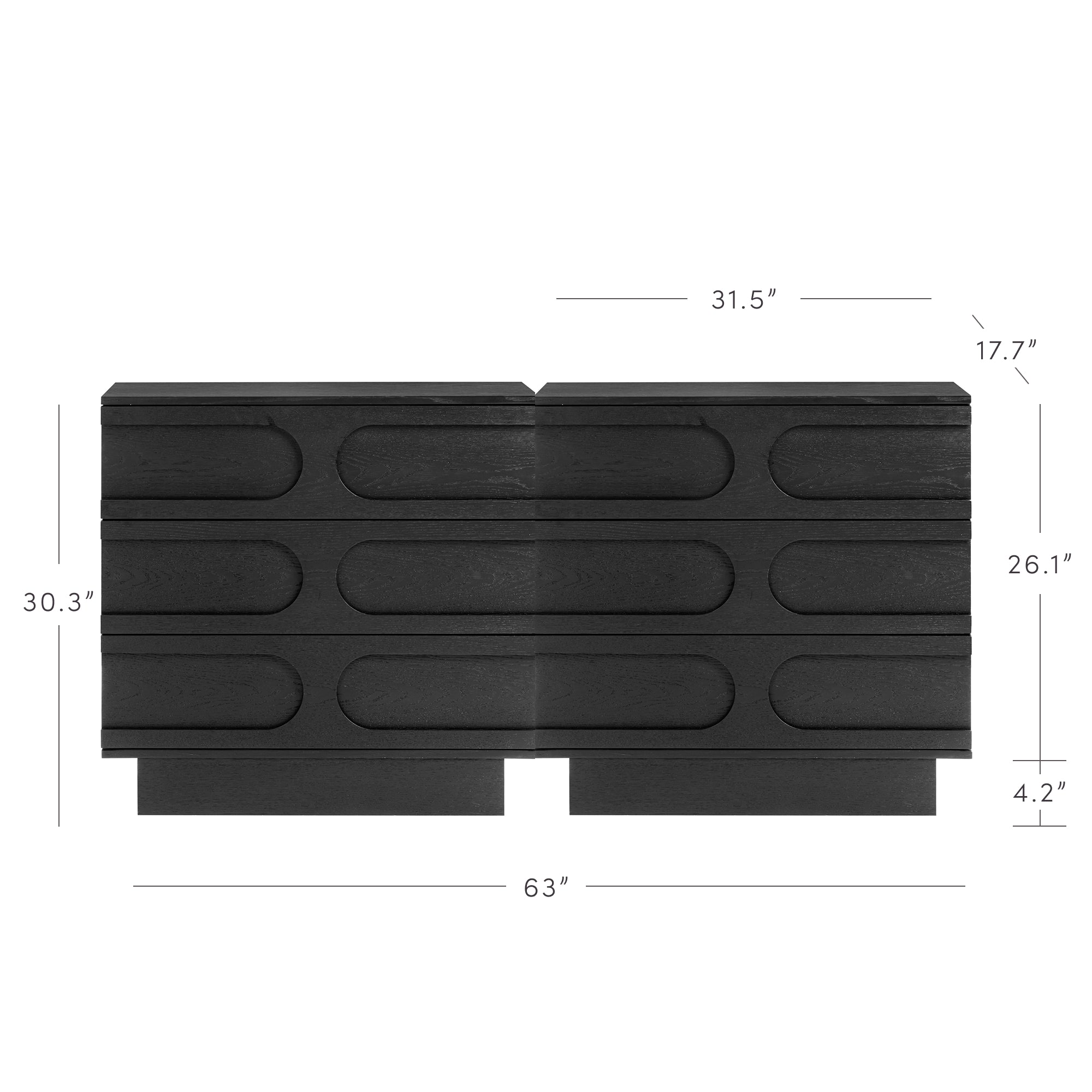 Mid-Century 3-Drawer Arched Dresser Black Oak (Set of 2) - Image 4
