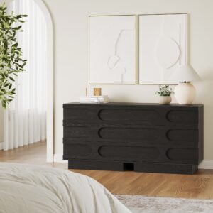 Alternative view of Mid-Century 3-Drawer Arched Dresser Black Oak (Set of 2)