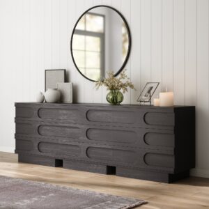 Mid-Century 3-Drawer Arched Dresser Black Oak (Set of 3)