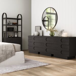 Alternative view of Mid-Century 3-Drawer Arched Dresser Black Oak (Set of 3)