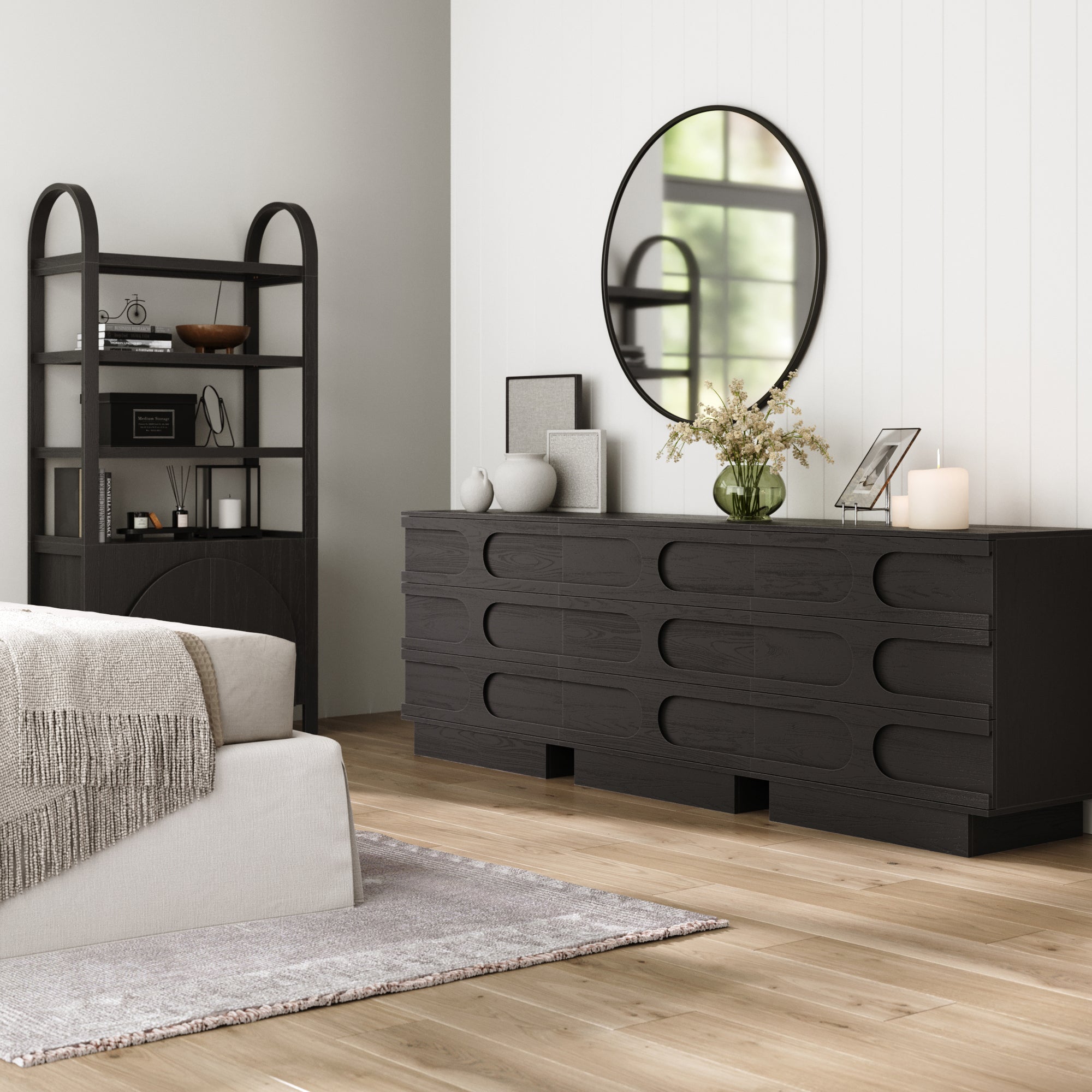 Mid-Century 3-Drawer Arched Dresser Black Oak (Set of 3) - Image 2