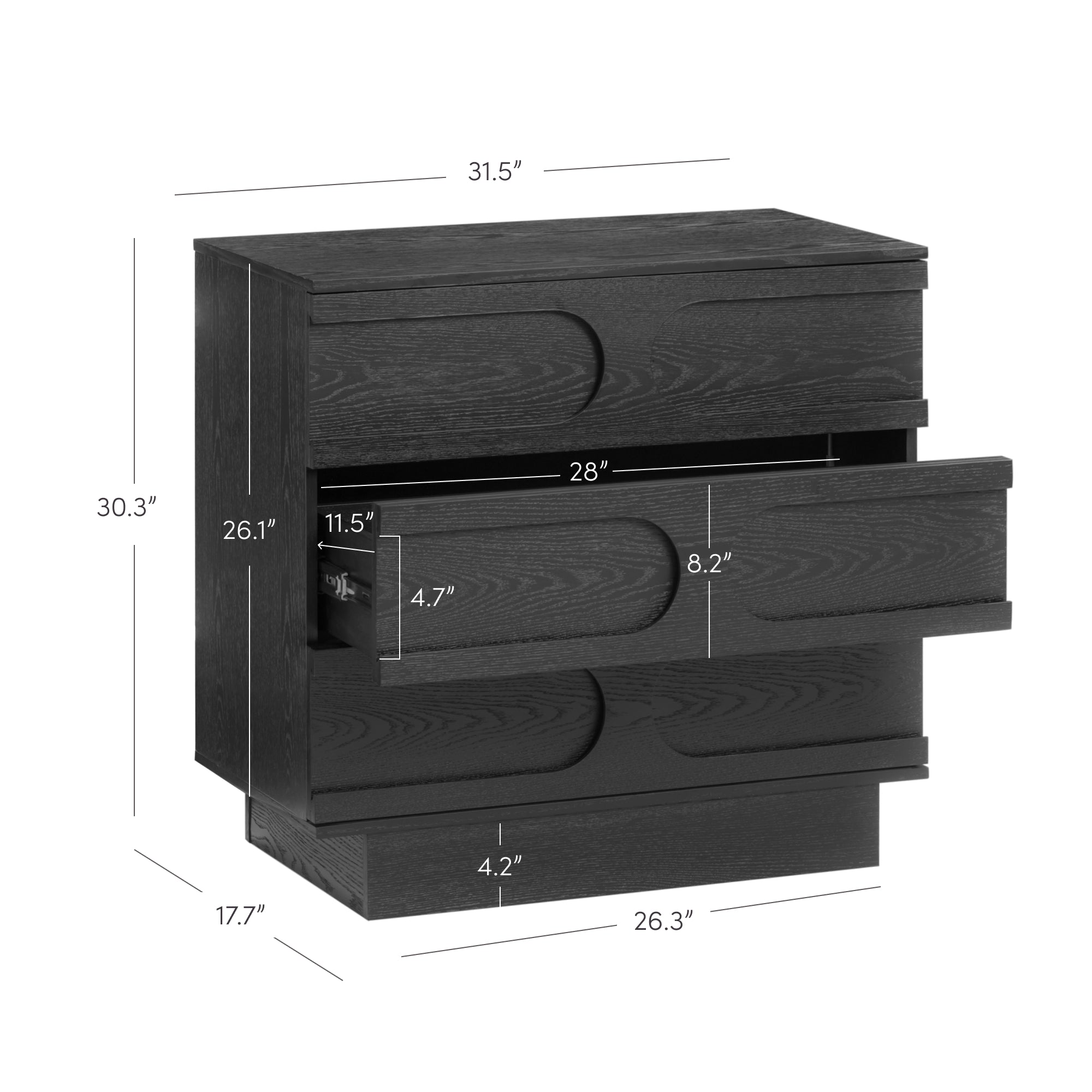 Mid-Century 3-Drawer Arched Dresser Black Oak (Set of 2) - Image 5