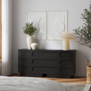 Alternative view of Mid-Century 3-Drawer Arched Dresser Black Oak