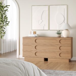 Alternative view of Mid-Century 3-Drawer Arched Dresser Raw Oak (Set of 2)